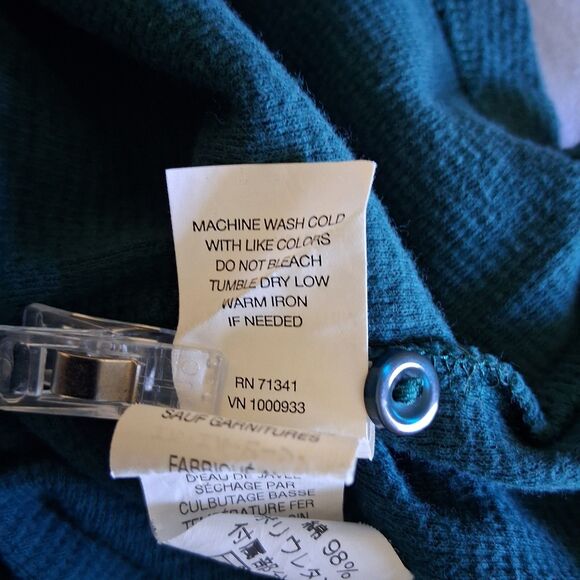 L.L. Bean Womens XL Waffle Knit Henley Top Shirt Green Layering Basic Stretch - Picture 8 of 10